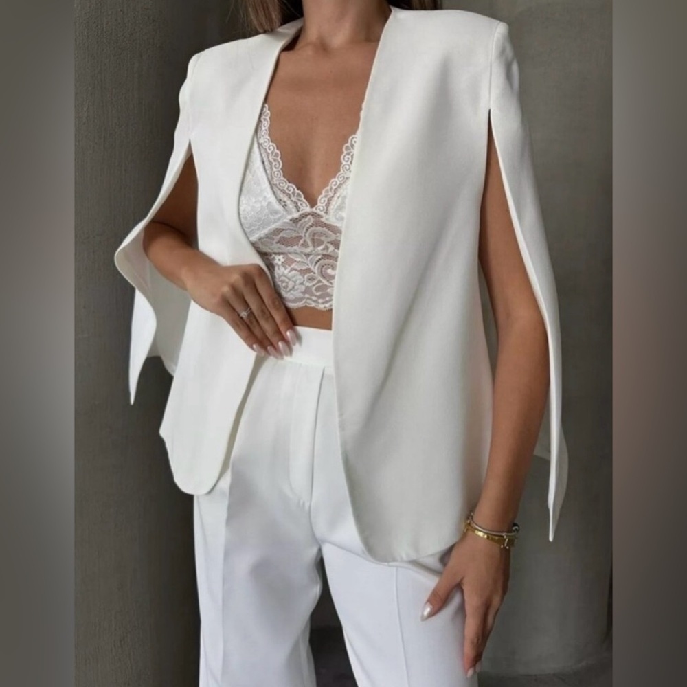 Zara ZW Collection White Cape Blazer Sleeveless Vest Bridal Minimalist